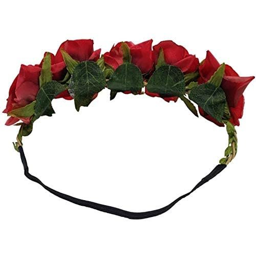 DNHCLL Red Rose Flower Crown - Elegant Artificial Rose Hair Wreath with Headband for Women and Girls - görsel 4