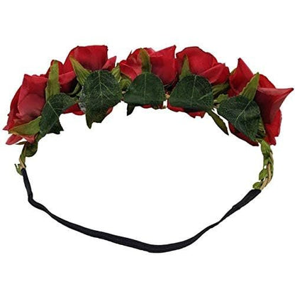 DNHCLL Red Rose Flower Crown - Elegant Artificial Rose Hair Wreath with Headband for Women and Girls