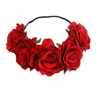 DNHCLL Red Rose Flower Crown - Elegant Artificial Rose Hair Wreath with Headband for Women and Girls
