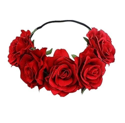 DNHCLL Red Rose Flower Crown - Elegant Artificial Rose Hair Wreath with Headband for Women and Girls - görsel 2