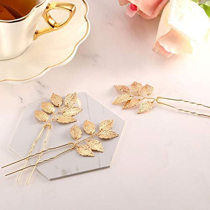 Vintage Gold Leaf Bride Hair Pins - 10 Piece Wedding Hair Accessories for Brides and Bridesmaids Avelisse