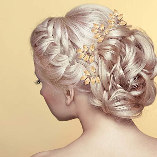 Vintage Gold Leaf Bride Hair Pins - 10 Piece Wedding Hair Accessories for Brides and Bridesmaids Avelisse