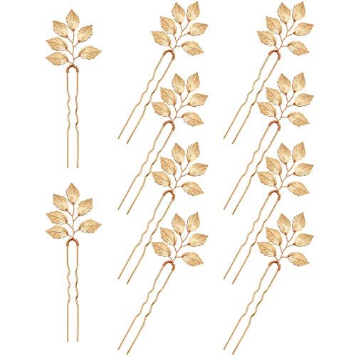 Vintage Gold Leaf Bride Hair Pins - 10 Piece Wedding Hair Accessories for Brides and Bridesmaids Avelisse