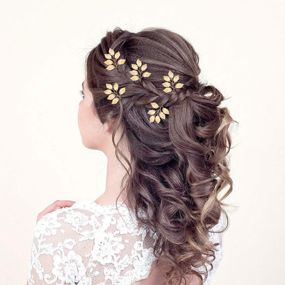 Vintage Gold Leaf Bride Hair Pins - 10 Piece Wedding Hair Accessories for Brides and Bridesmaids Avelisse