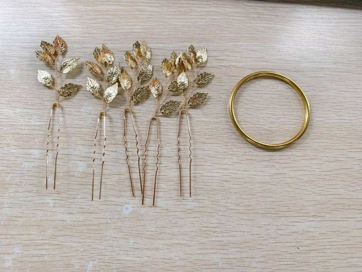 Vintage Gold Leaf Bride Hair Pins - 10 Piece Wedding Hair Accessories for Brides and Bridesmaids Avelisse