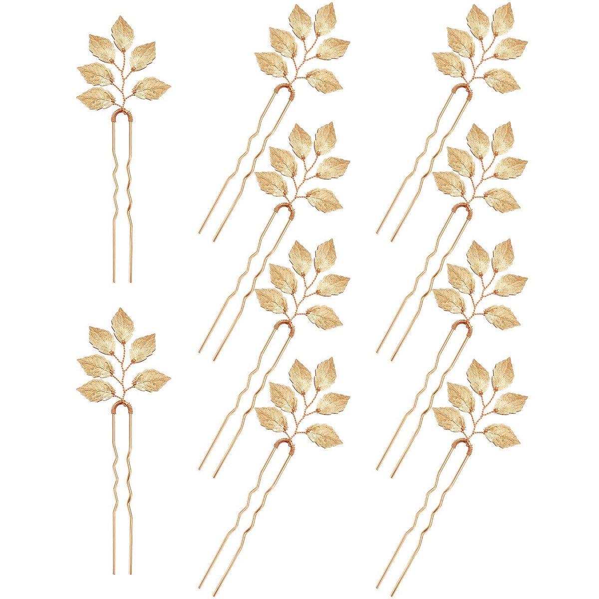 Vintage Gold Leaf Bride Hair Pins - 10 Piece Wedding Hair Accessories for Brides and Bridesmaids Avelisse