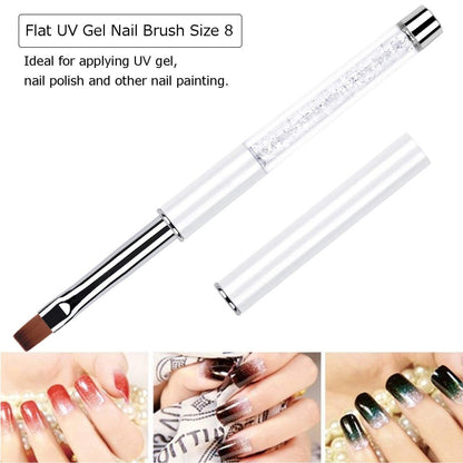 Ycyan 2-Piece Oval & Flat UV Builder Gel Nail Brush Set with Rhinestone Handle – Professional Nail Art Brushes for Polygel and Hard Gel