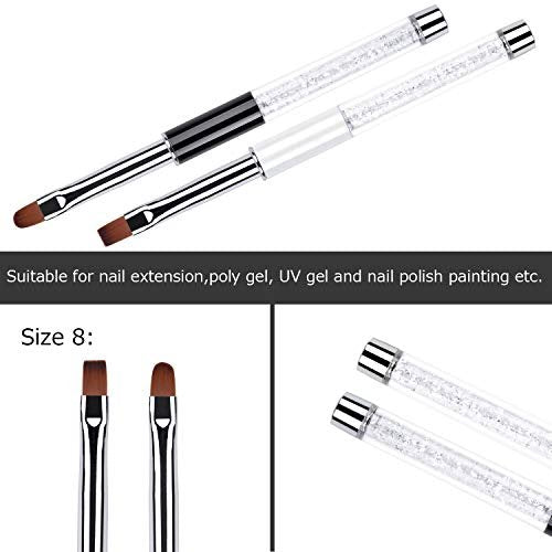 Ycyan 2-Piece Oval & Flat UV Builder Gel Nail Brush Set with Rhinestone Handle – Professional Nail Art Brushes for Polygel and Hard Gel - görsel 4