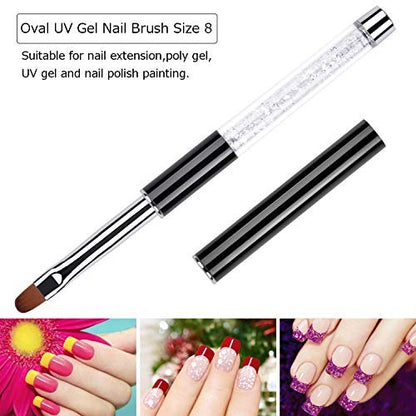 Ycyan 2-Piece Oval & Flat UV Builder Gel Nail Brush Set with Rhinestone Handle – Professional Nail Art Brushes for Polygel and Hard Gel