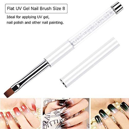 Ycyan 2-Piece Oval & Flat UV Builder Gel Nail Brush Set with Rhinestone Handle – Professional Nail Art Brushes for Polygel and Hard Gel