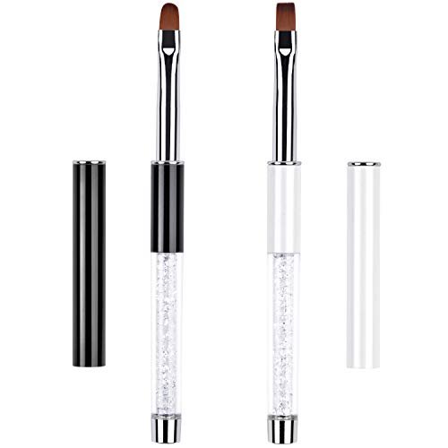 Ycyan 2-Piece Oval & Flat UV Builder Gel Nail Brush Set with Rhinestone Handle – Professional Nail Art Brushes for Polygel and Hard Gel - görsel 2