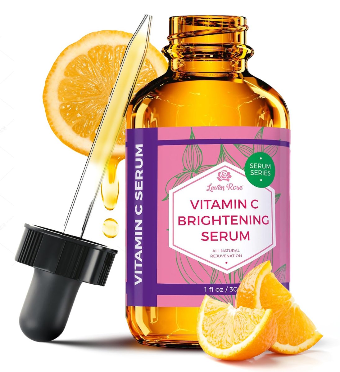 Leven Rose Vitamin C Brightening Serum – Natural Dark Spot Remover, Collagen Boosting & Hydrating Face Moisturizer for Dry Skin (1 oz) Avelisse