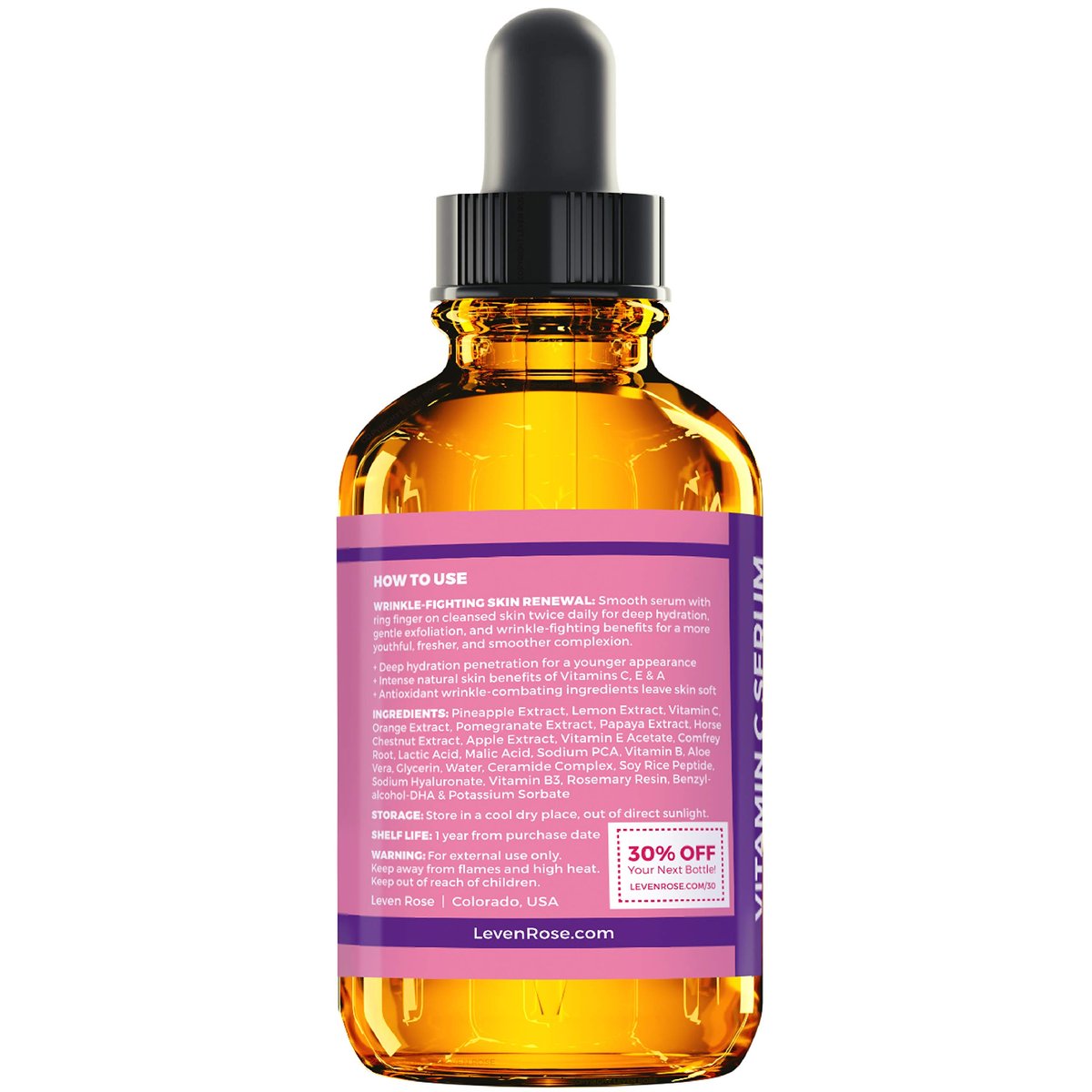 Leven Rose Vitamin C Brightening Serum – Natural Dark Spot Remover, Collagen Boosting & Hydrating Face Moisturizer for Dry Skin (1 oz) Avelisse
