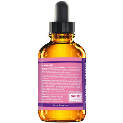 Leven Rose Vitamin C Brightening Serum – Natural Dark Spot Remover, Collagen Boosting & Hydrating Face Moisturizer for Dry Skin (1 oz) Avelisse