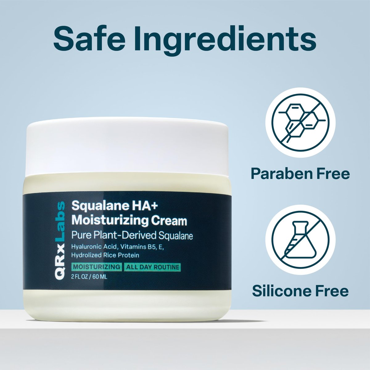 QRxLabs Plant-Based Squalane Face Moisturizer – Hyaluronic Acid Cream & Anti-Aging Face Cream with Vitamin B5 & Rice Protein, 2 Fl Oz Avelisse