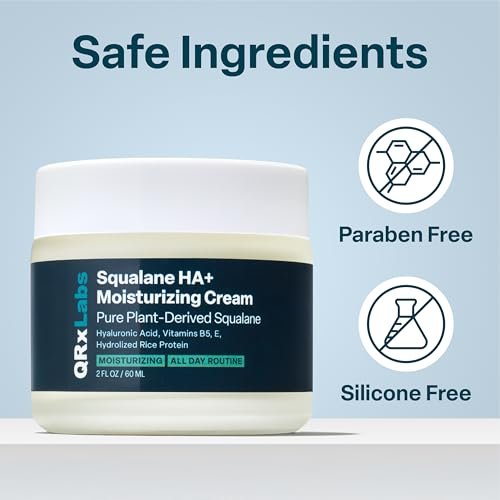 QRxLabs Plant-Based Squalane Face Moisturizer – Hyaluronic Acid Cream & Anti-Aging Face Cream with Vitamin B5 & Rice Protein, 2 Fl Oz Avelisse