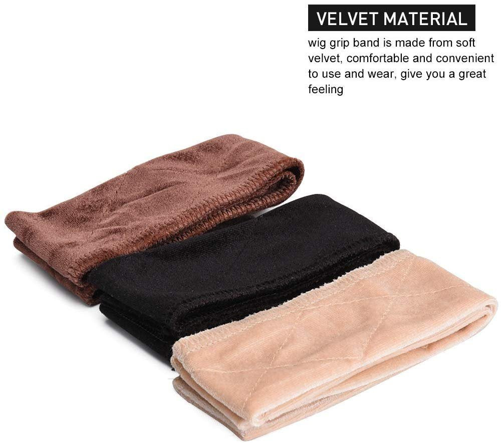 sansheng 3 Pack Wig Grip Band - Velvet Headband Scarf Hair Band, Extra Hold Stretch Cotton Headbands for Women (3 Colors) - görsel 9