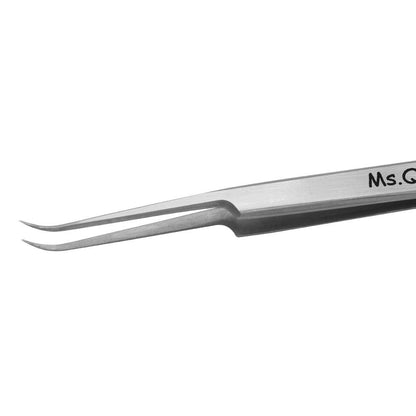 Ms.Queen Professional Eyelash Extension Tweezers - Curved Pointed Isolation Tweezers for Classic and Volume Lash Application