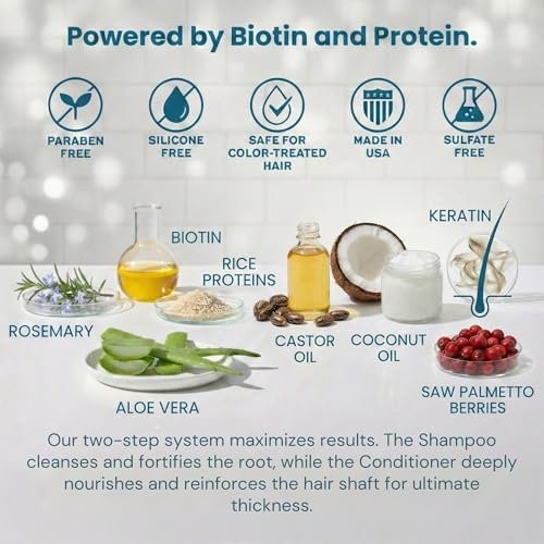 Biotin Shampoo and Conditioner for Thinning Hair Growth - Thickening Shampoo for Hair Loss Treatment - Natural Sulfate Free for Color Treated Hair - Regrowth Treatment for Men Women - 16 oz Each Avelisse
