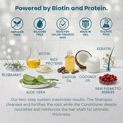 Biotin Shampoo and Conditioner for Thinning Hair Growth - Thickening Shampoo for Hair Loss Treatment - Natural Sulfate Free for Color Treated Hair - Regrowth Treatment for Men Women - 16 oz Each Avelisse