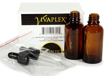 Vivaplex Amber Glass Bottles with Glass Eye Droppers – 4 oz, 2 Pack