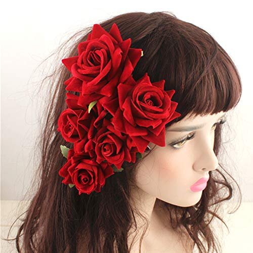 WILLBOND 4-Piece Rose Flower Hair Clip Set - Fabric Floral Brooch for Flamenco Dancers, Bridal, Wedding & Parties (Red) - görsel 10