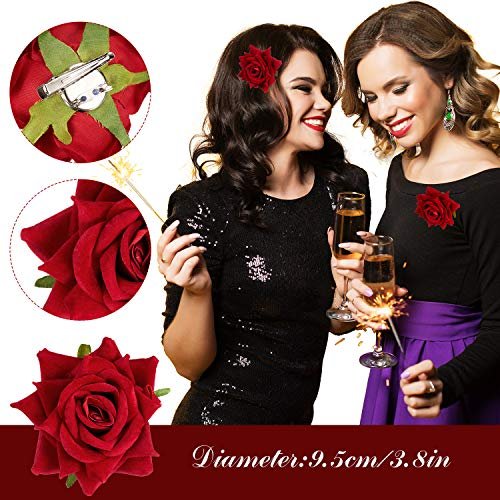 WILLBOND 4-Piece Rose Flower Hair Clip Set - Fabric Floral Brooch for Flamenco Dancers, Bridal, Wedding & Parties (Red) - görsel 6