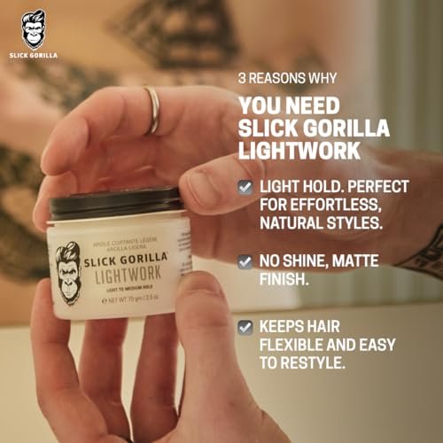 Slick Gorilla Lightwork Matte Hair Clay for Men - 2.5 oz - Matte Finish, Flexible Hold, Lightweight Styling Clay - Water-Based, Natural Texture, Non-Greasy Grooming Clay for Everyday Use - görsel 6