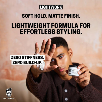 Slick Gorilla Lightwork Matte Hair Clay for Men - 2.5 oz - Matte Finish, Flexible Hold, Lightweight Styling Clay - Water-Based, Natural Texture, Non-Greasy Grooming Clay for Everyday Use