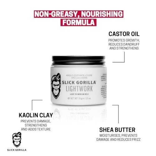 Slick Gorilla Lightwork Matte Hair Clay for Men - 2.5 oz - Matte Finish, Flexible Hold, Lightweight Styling Clay - Water-Based, Natural Texture, Non-Greasy Grooming Clay for Everyday Use - görsel 15