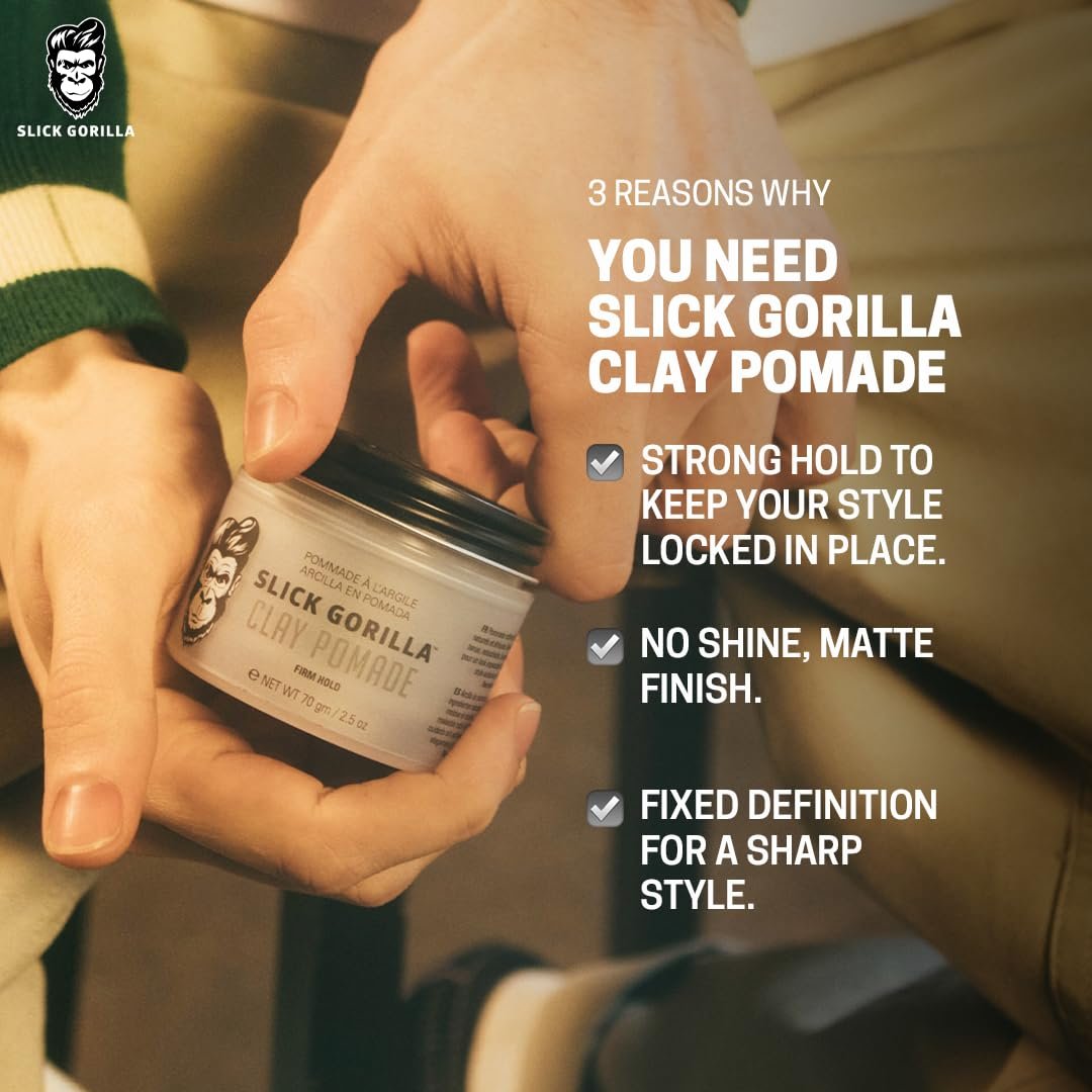 Slick Gorilla Clay Pomade for Men – Firm Hold, Natural Matte Finish, 2.5 oz - görsel 5