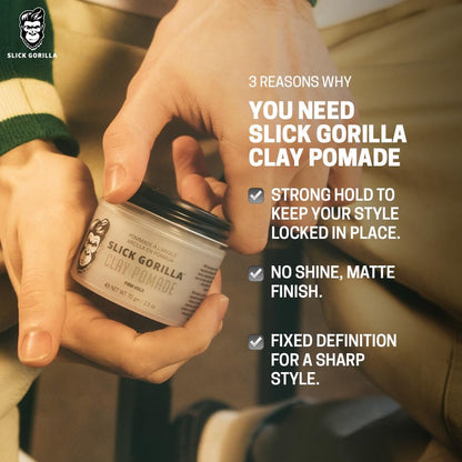 Slick Gorilla Clay Pomade for Men – Firm Hold, Natural Matte Finish, 2.5 oz