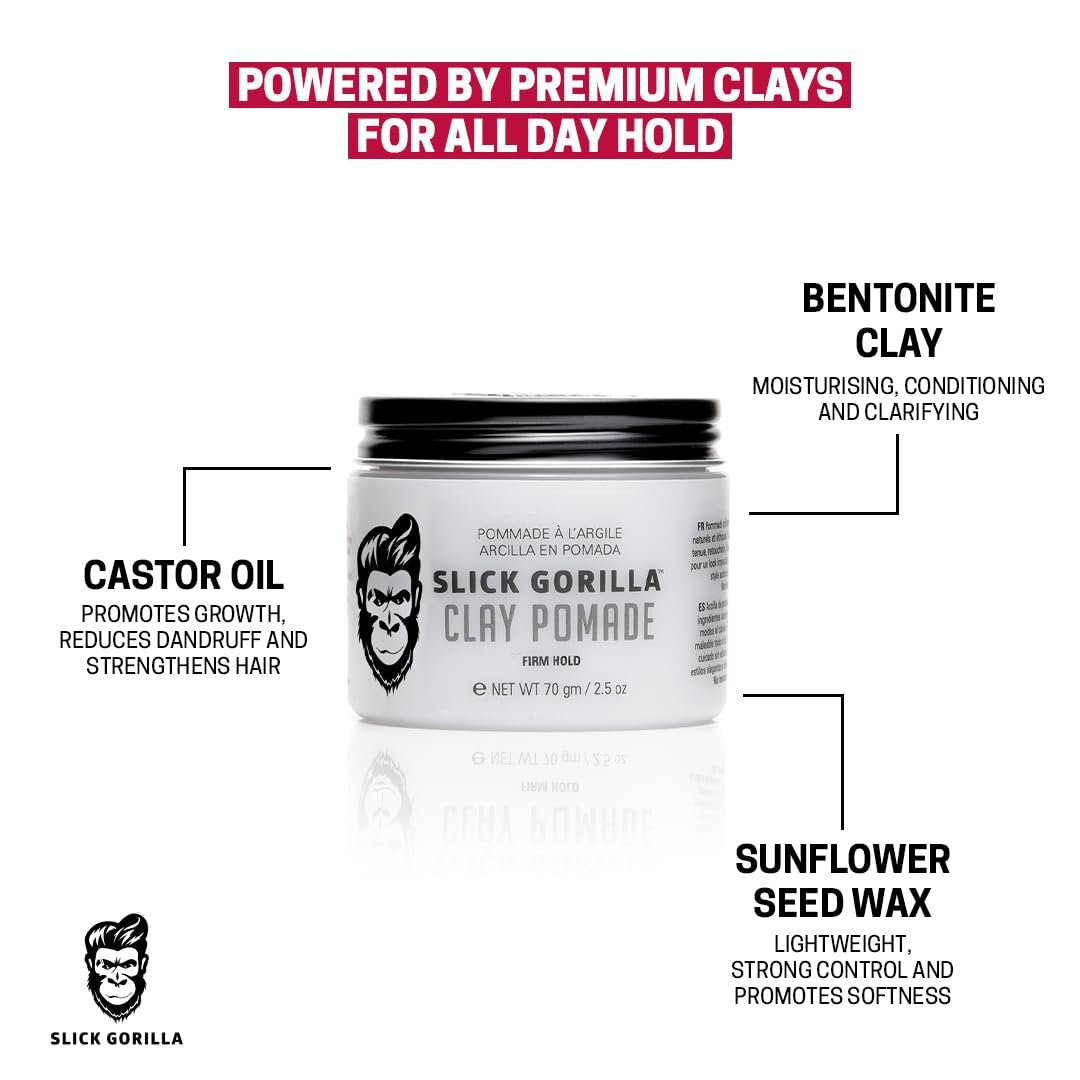 Slick Gorilla Clay Pomade for Men – Firm Hold, Natural Matte Finish, 2.5 oz - görsel 14