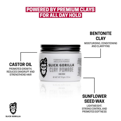 Slick Gorilla Clay Pomade for Men – Firm Hold, Natural Matte Finish, 2.5 oz