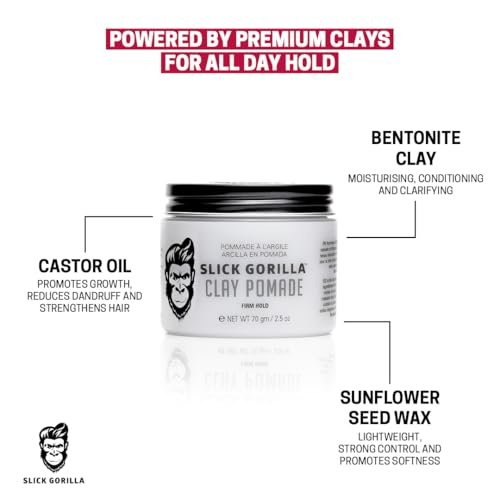 Slick Gorilla Clay Pomade for Men – Firm Hold, Natural Matte Finish, 2.5 oz - görsel 15