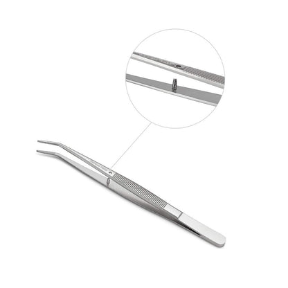 Stainless Steel Tweezers with Curved Serrated Tip, Multipurpose Sewing Machine Tweezers Forceps for Craft Repairing (2 Pcs Set)