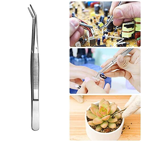 Stainless Steel Tweezers with Curved Serrated Tip, Multipurpose Sewing Machine Tweezers Forceps for Craft Repairing (2 Pcs Set) - görsel 3