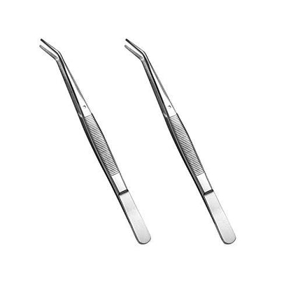 Stainless Steel Tweezers with Curved Serrated Tip, Multipurpose Sewing Machine Tweezers Forceps for Craft Repairing (2 Pcs Set)