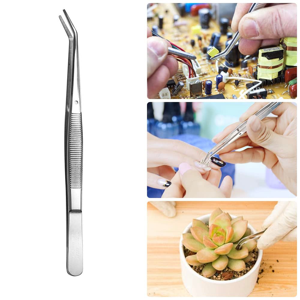 Stainless Steel Tweezers with Curved Serrated Tip, Multipurpose Sewing Machine Tweezers Forceps for Craft Repairing (2 Pcs Set) - görsel 4