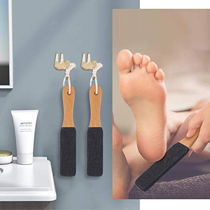 BTYMS 2-Piece Foot File Callus Remover with Wooden Handle - Heel Grater Pedicure File for Dead Skin, Pumice Stone