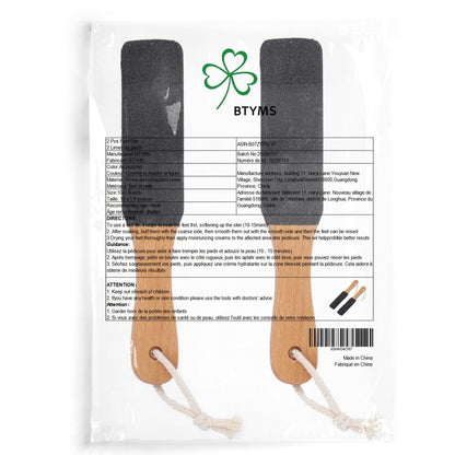 BTYMS 2-Piece Foot File Callus Remover with Wooden Handle - Heel Grater Pedicure File for Dead Skin, Pumice Stone
