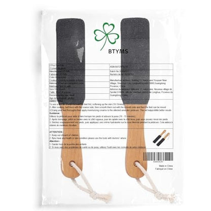 BTYMS 2-Piece Foot File Callus Remover with Wooden Handle - Heel Grater Pedicure File for Dead Skin, Pumice Stone