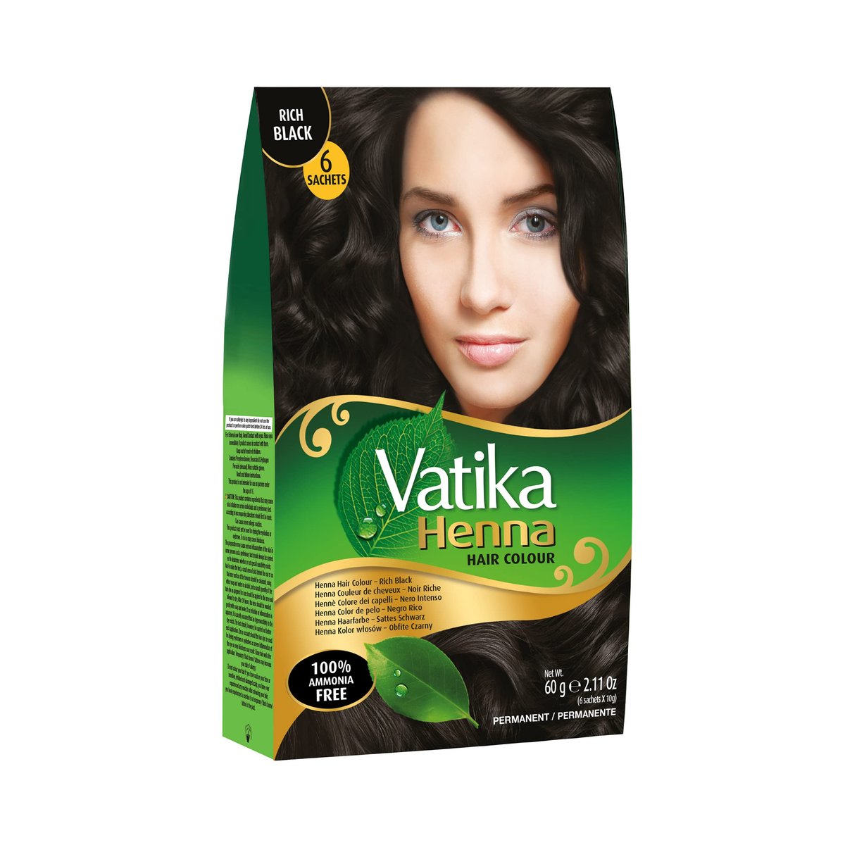 Vatika Naturals Permanent Hair Dye Rich Black – Ammonia-Free with Natural Henna, Grey Coverage, Nourishing Herbal Blend, Long-Lasting Hair Color – 18 Sachets x 10g (Pack of 3) Avelisse