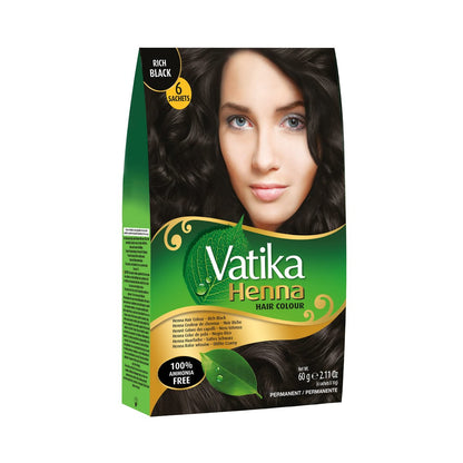 Vatika Naturals Permanent Hair Dye Rich Black – Ammonia-Free with Natural Henna, Grey Coverage, Nourishing Herbal Blend, Long-Lasting Hair Color – 18 Sachets x 10g (Pack of 3) Avelisse