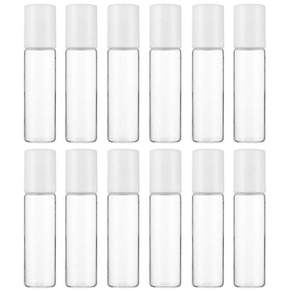 12-Pack Clear Glass Roller Bottles 10ml - Refillable Essential Oil Roll-On Containers with Glass Ball for Aromatherapy, Perfume, and Eye Serum
