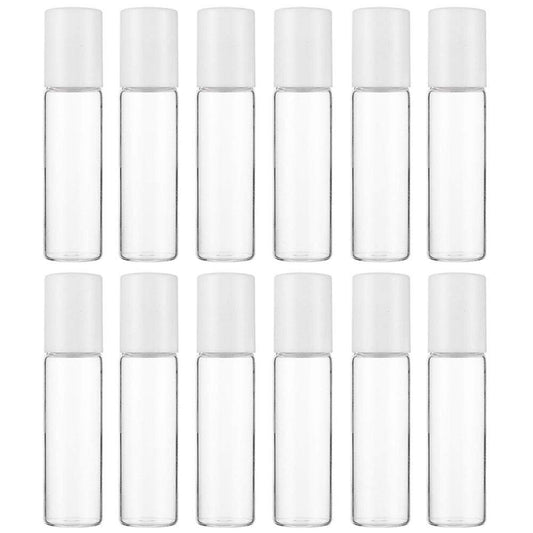 12-Pack Clear Glass Roller Bottles 10ml - Refillable Essential Oil Roll-On Containers with Glass Ball for Aromatherapy, Perfume, and Eye Serum