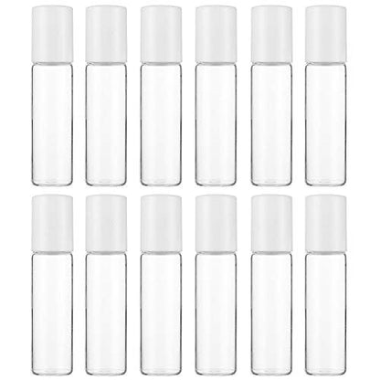 12-Pack Clear Glass Roller Bottles 10ml - Refillable Essential Oil Roll-On Containers with Glass Ball for Aromatherapy, Perfume, and Eye Serum