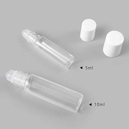 12-Pack Clear Glass Roller Bottles 10ml - Refillable Essential Oil Roll-On Containers with Glass Ball for Aromatherapy, Perfume, and Eye Serum
