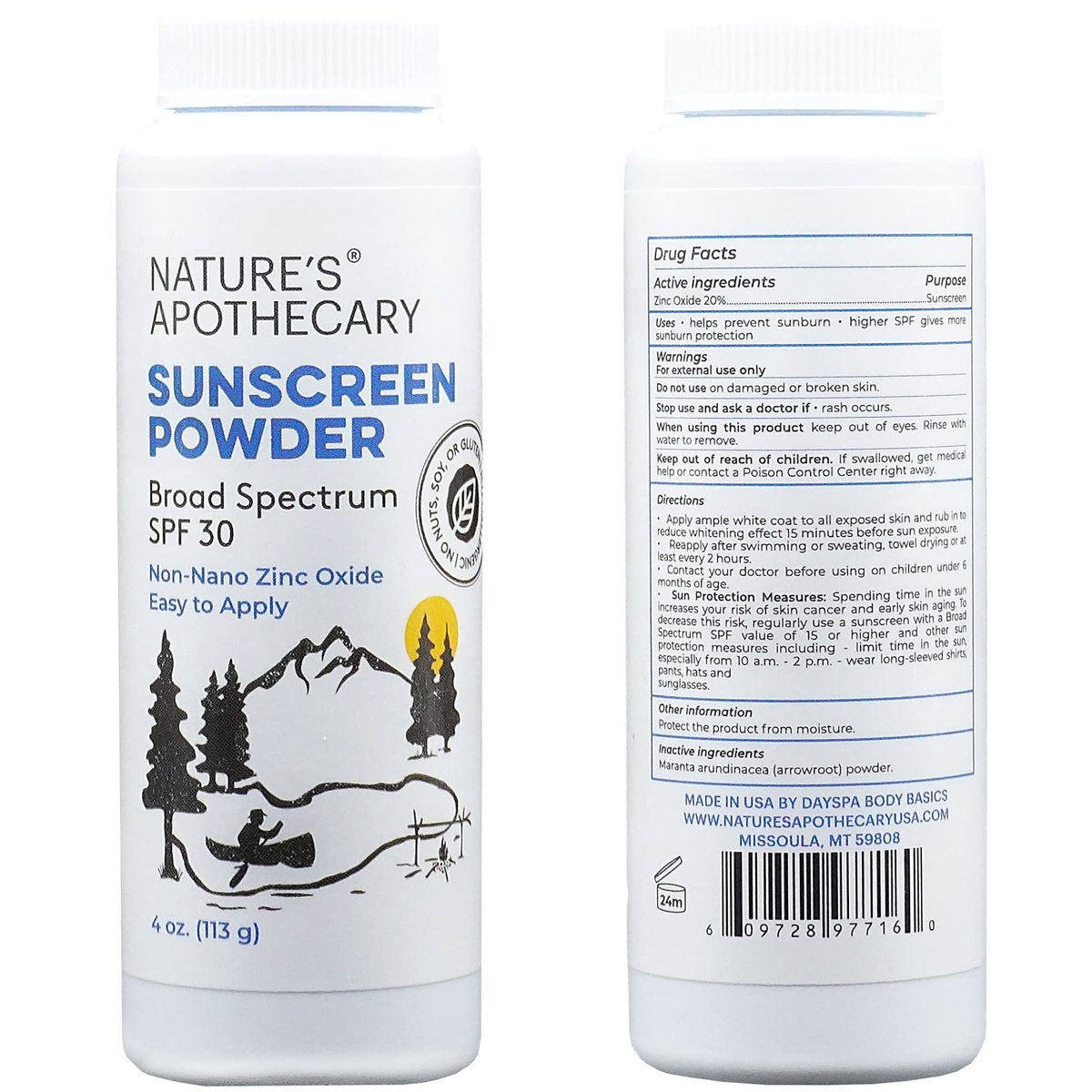 All-Natural Non Nano Zinc Oxide Sunscreen Powder SPF 30 - Water & Sweat Resistant, Reef Safe, Hypoallergenic, Biodegradable, Made in USA - 4 oz Avelisse