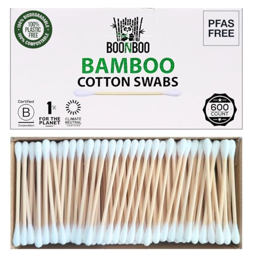 BOONBOO Organic Bamboo Cotton Swabs, PFAS-Free, 600 Count - Eco-Friendly & Hypoallergenic - görsel 2